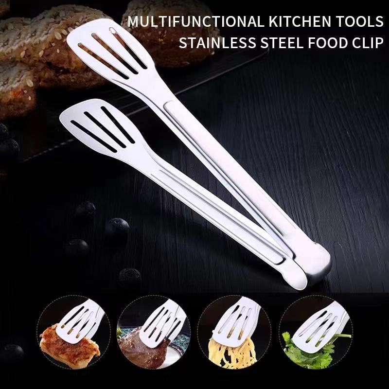 Thick Stainless Steel Food Tong Steak Clip Kitchen Multi-purpose Three-line Hollow Baking Tool MetaL