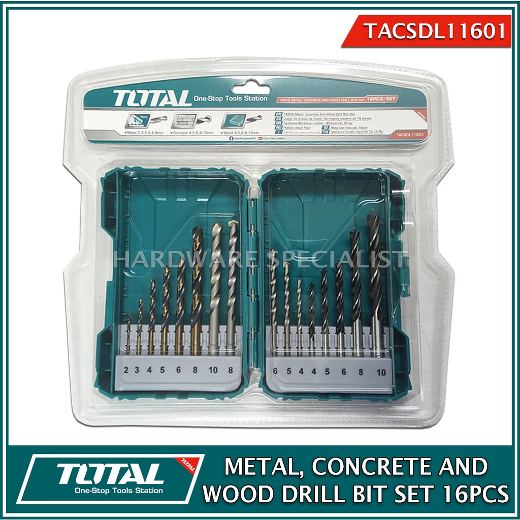 Total Drill Bit 16 pcs Set For Metal, Concrete And Wood Original