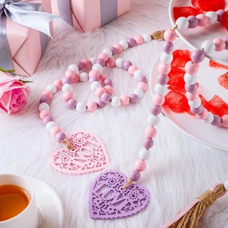 2 Pieces Valentine's Day Heart Wooden Beads Hanging Garland Farmhouse Beads Prayer Bead for Tiered Tray Decor #4