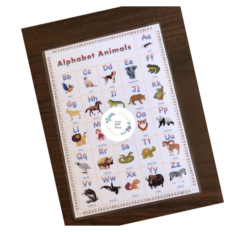 Alphabet Animal Chart A4 Laminated Makapal Shopee Philippines