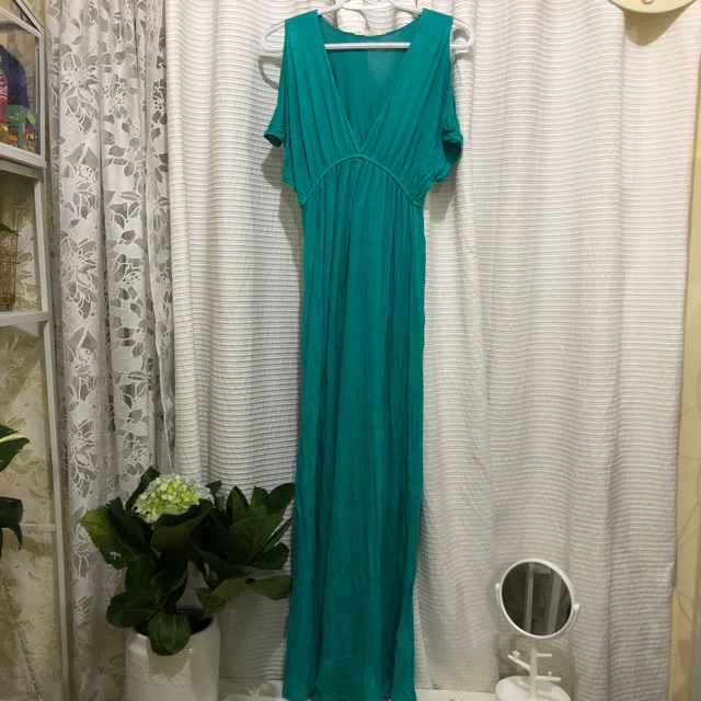 teal long dress with sleeves