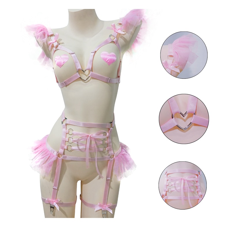 Open Bust Top Bondage Body Cage Lingerie Goth Pink Bow Chiffon Harness  Heart Ring Pastel Punk Body H | Shopee Philippines