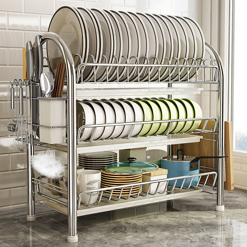 Kitchen Organizer 3-Tier Dish Drainer Plate Storage Rack Plate ...