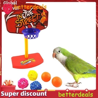 Pet Bird Play Toy Parrot Basketball Hoop Trick Prop&3pcs Bell Balls Brain Game_H 