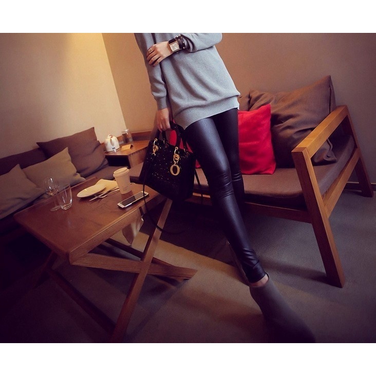 thick leather look leggings