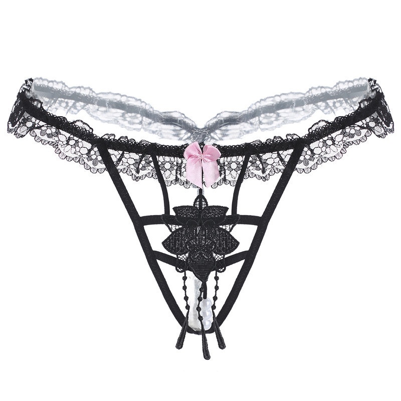 Women's Panties Sexy Lace Thong Low Waist Sexy Hollow Thong Open Pearl