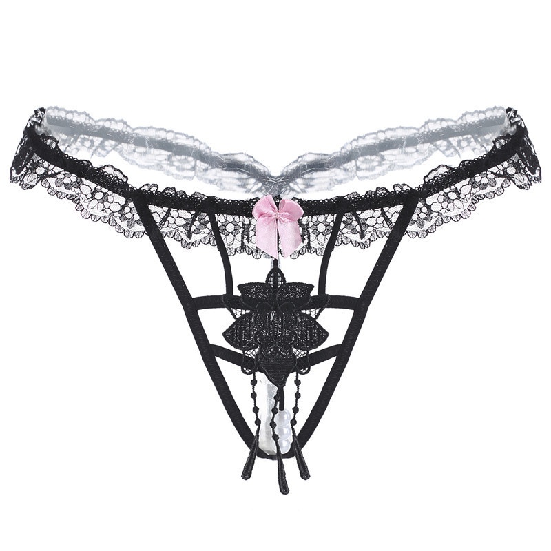 Womens Panties Sexy Lace Thong Low Waist Sexy Hollow Thong Open Pearl