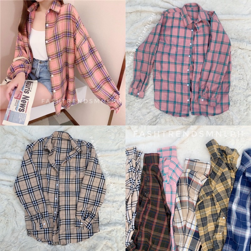 KOREAN PLAID FLANNEL LONG-SLEEVED SHIRT | OVERSIZED | Shopee Philippines