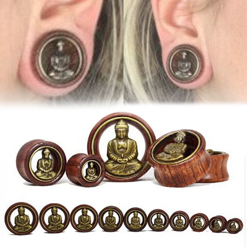 10-20mm 1Pair Meditating Buddha Organic Wooden Flesh Tunnels Ear Gauges Ear Plug