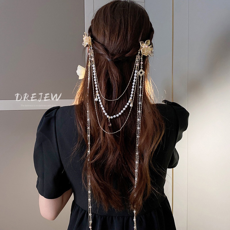 Pearl Diamond Flower Long Tassel Hairpin Korean Creative Fashion Trendy Clip  Shark Niche Hair Accessories Female | Shopee Philippines
