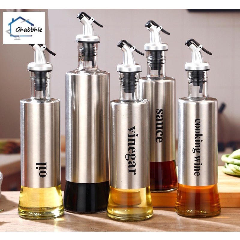 300ml Bottle Clear Glass condiments Dispenser Stainless Steel Leakproof Shopee Philippines