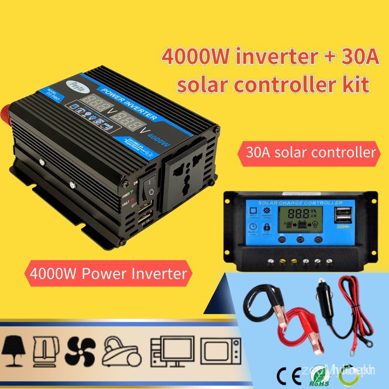 Solar Power Inverter 12V to 220V DC to AC 4000W Peak Power Car Power