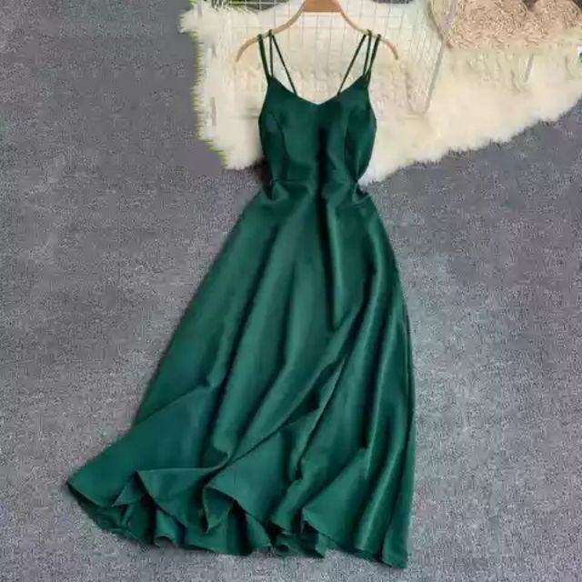 green satin gown