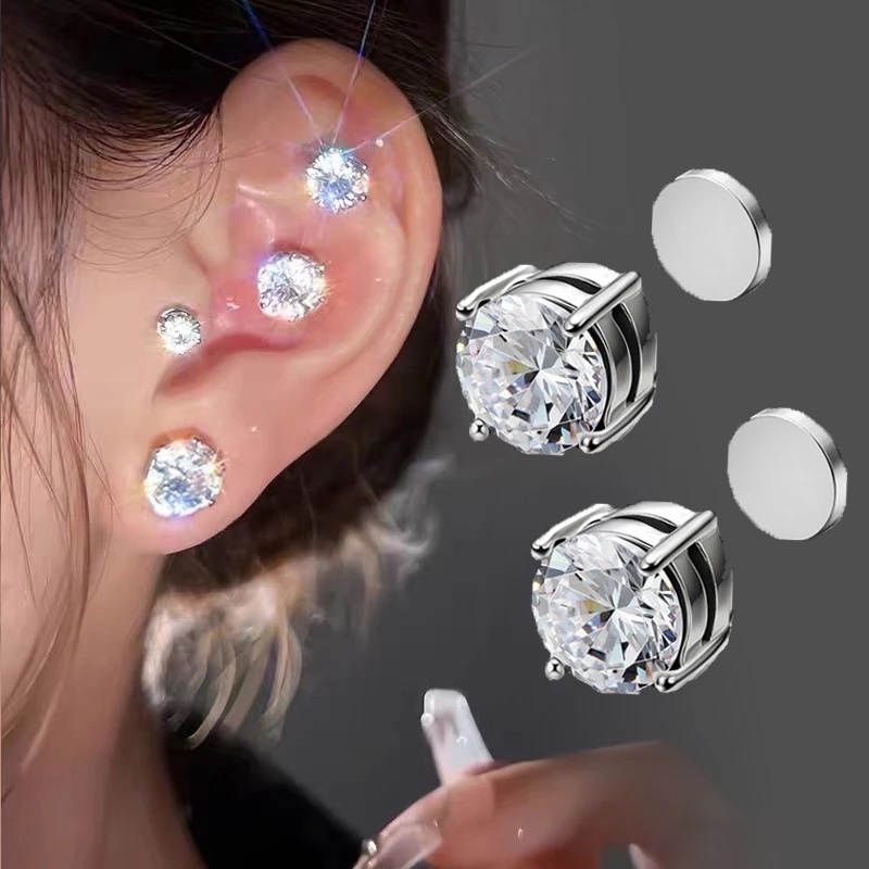 Crystal Zircon Not Easy To Fall Off Earrings / Easy To Wear Silver Magnetic Banquet Decoration Ear Clips