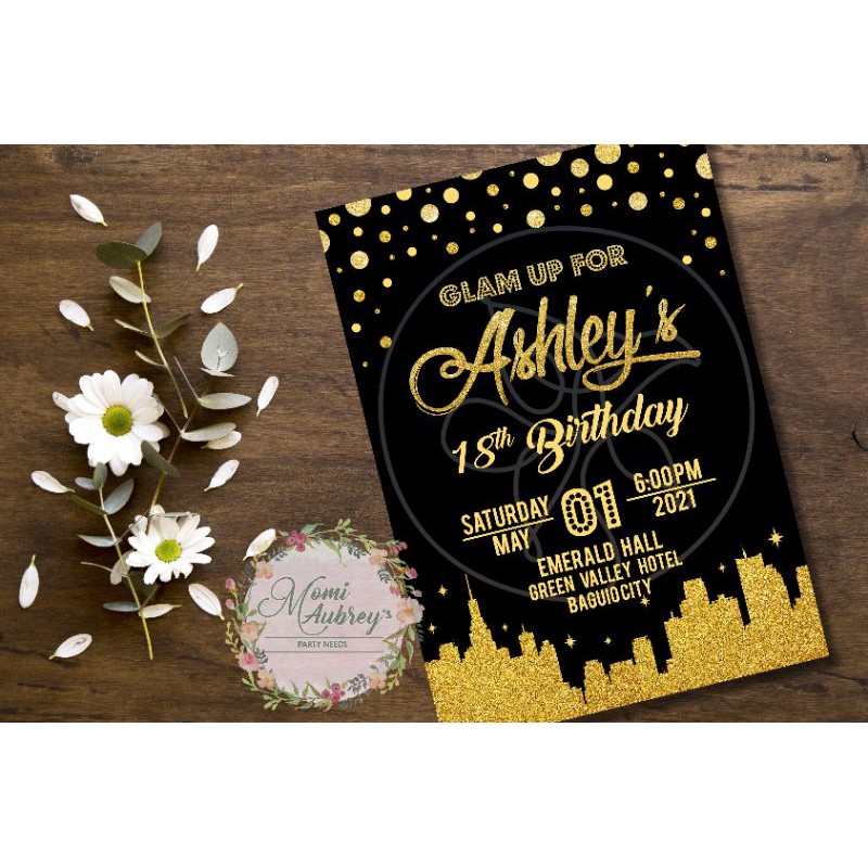 10-pcs-city-theme-gold-and-black-motif-invitation-cards-with-special