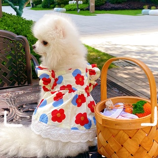 Pet Clothing Cute Beautiful Fashionable Summer Clothes for Female Dog Cat Pure Cotton Floral Pets Dress