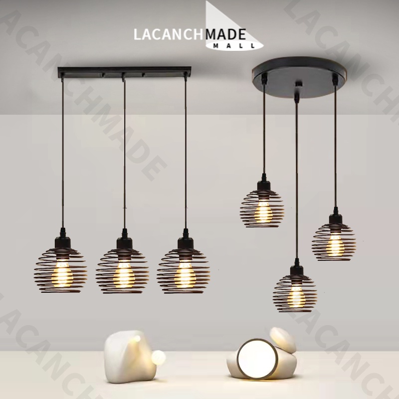 Free Bulb Iron Art Cage ceiling light Tri head Chandelier drop lamp for