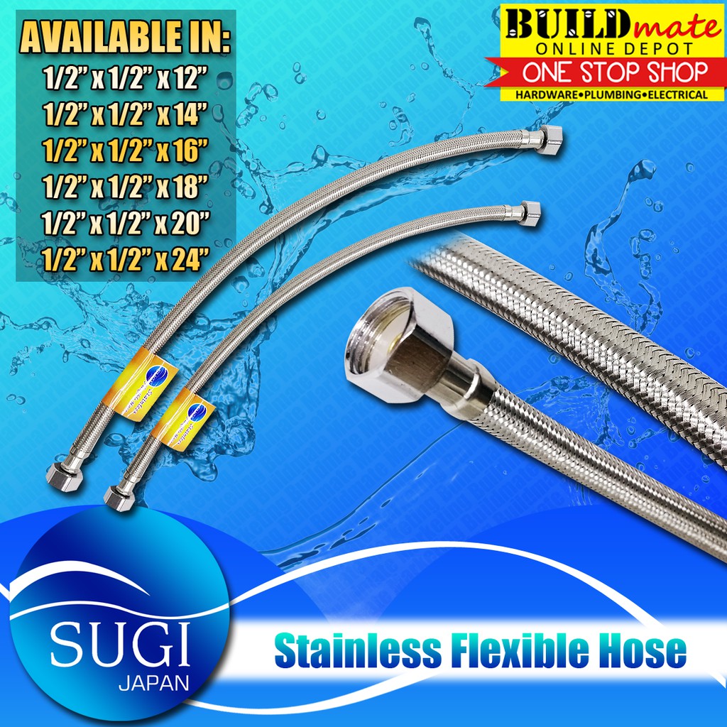 SUGI JAPAN Stainless Flexible Hose Lavatory 1/2" x 1/2" •BUILDMATE