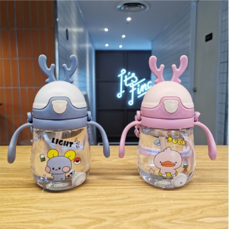 AMS 370ml deer ear water bottle for baby with division for babies to learn to drink water