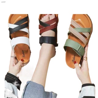 ﹍ST&SATKorean Sandals Flat Slippers Cross Strap Velcro (add 2 size bigger)