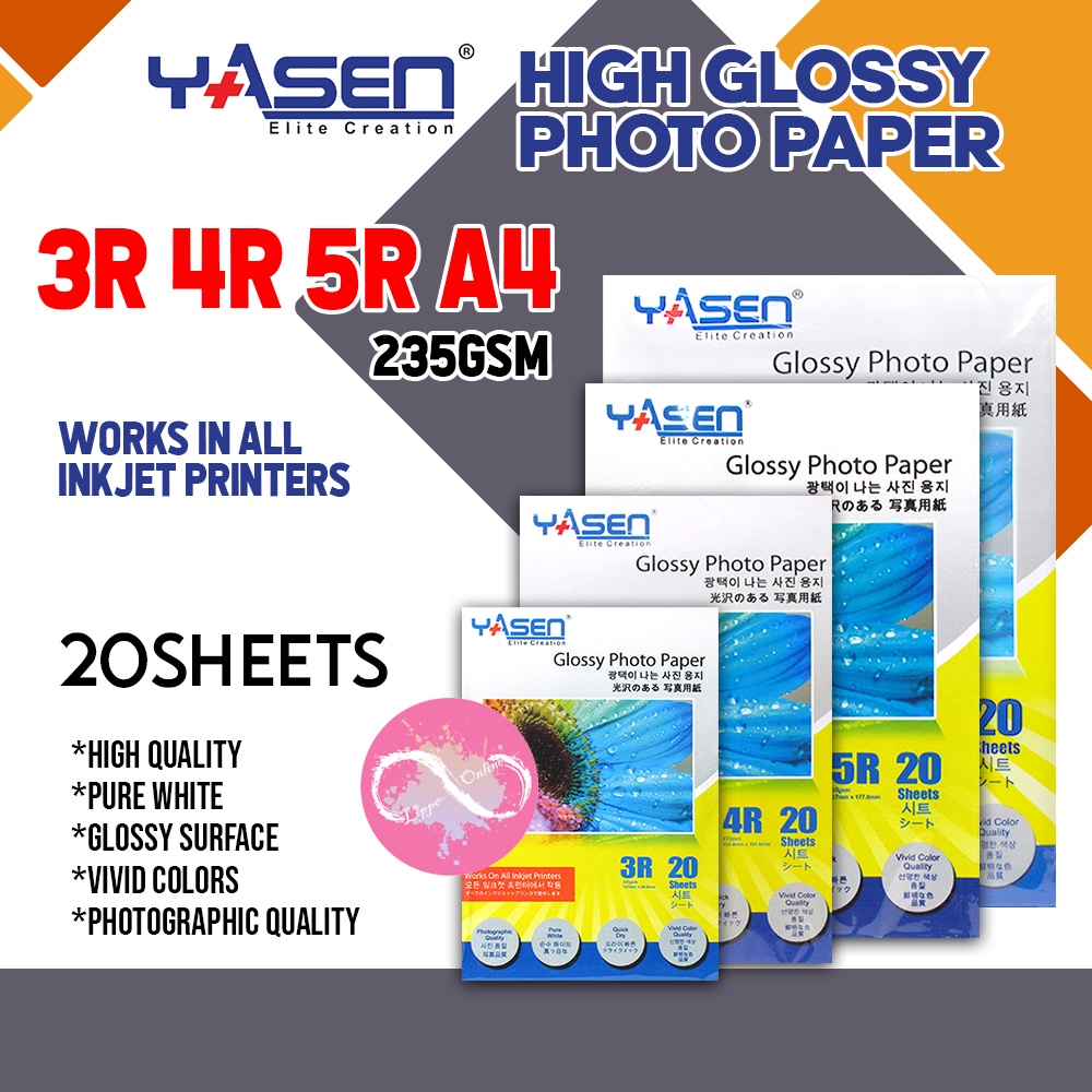 Yasen High Glossy Photo Paper 235 GSM Glossy Premium Quality 3R 4R 5R