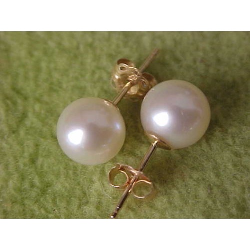ROUND 10-11mm AAA++ WHITE AKOYA PEARLS EARRING 14KT GOLD MARKED 