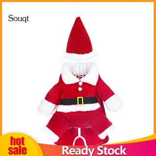 Souqt Christmas Pet Santa Claus Suit Costumes Dog Cats Puppy Jumpsuit Hoodies Clothes