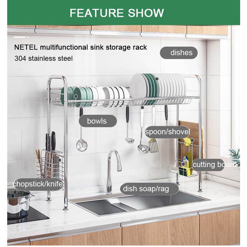 【Flash Sale】NETEL 100/120cm Stainless Steel dish drainer rack Over the sink Storage Shelf