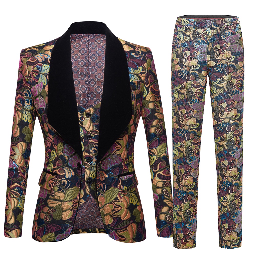 Men's Jacquard suit Butterfly flower Latest Coat Pant Designs Slim Fit ...