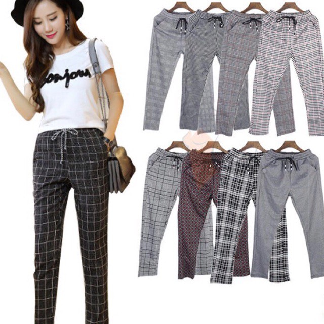 Trouser Pants Checkered Slim Fit 