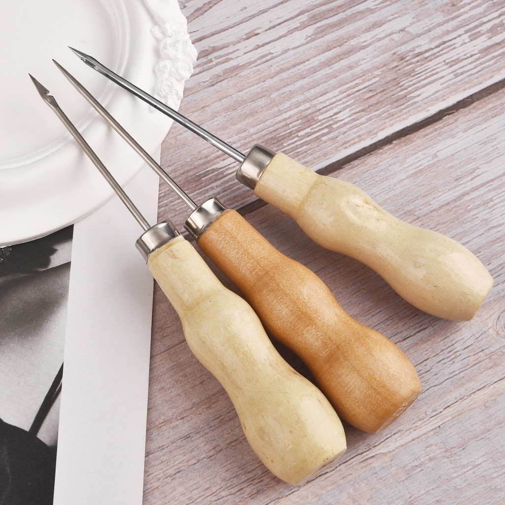 Wooden Handle Double Gourd Awl Round Hole Cone Hand Drill Punching Awl