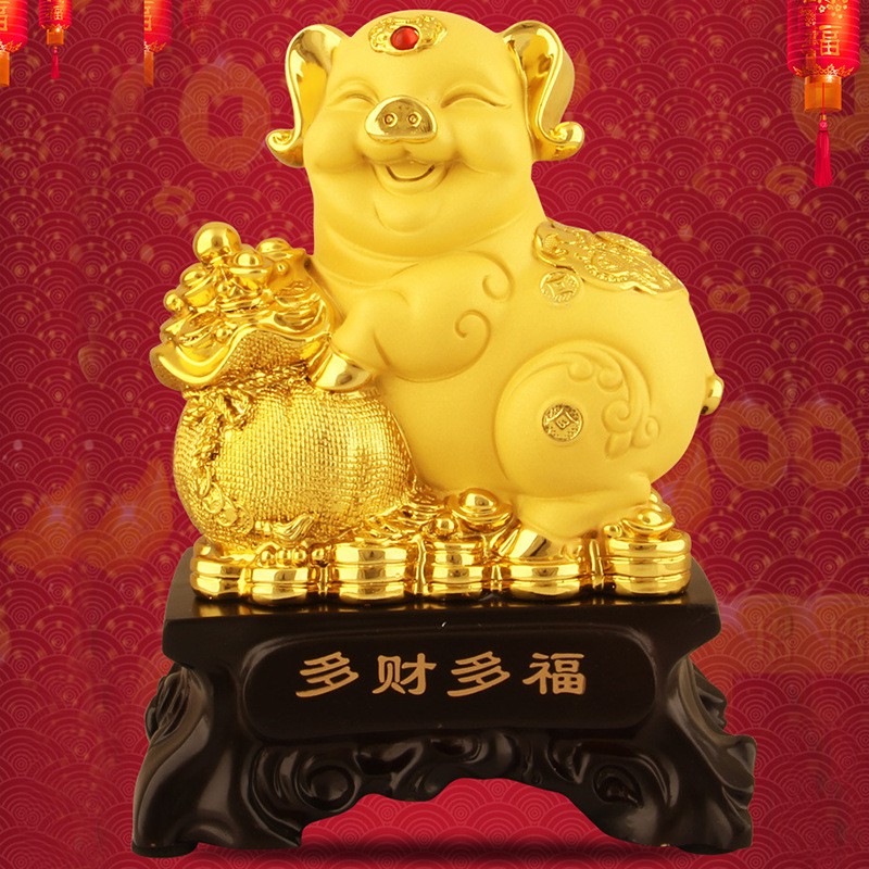 Chinese New Year Zodiac Lucky Golden Pig Statue NOS 