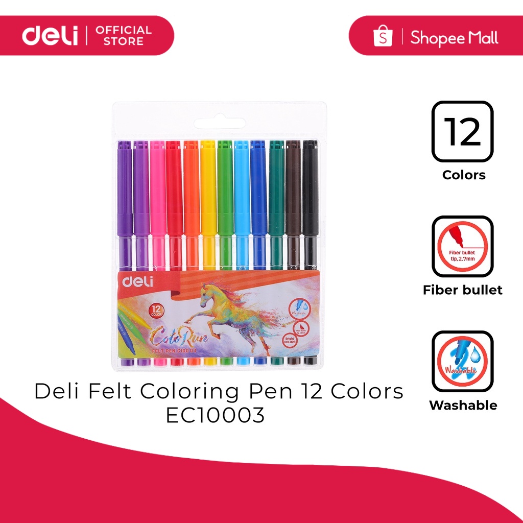 Deli EC10003 Felt Coloring Pen 12 colors (1UNIT) [7533C10003