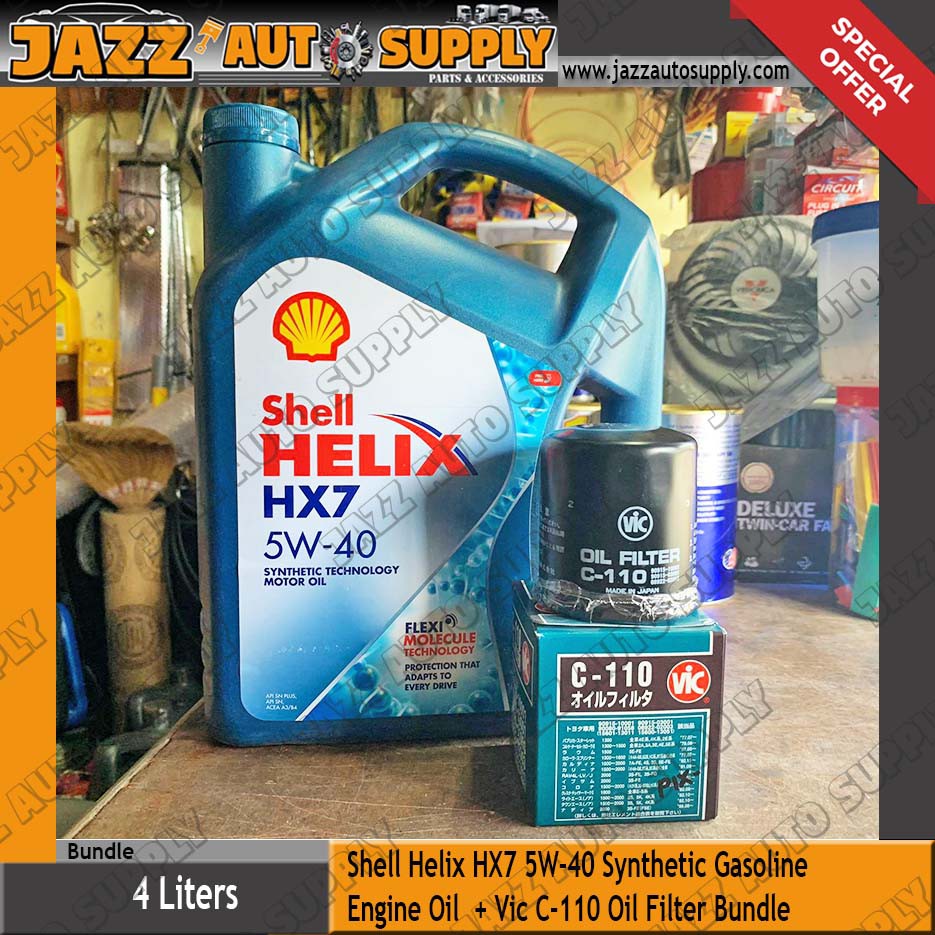 Shell Helix HX7 Gasoline 5W-40 Synthetic Engine Oil 4L + Vic C-110 Oil ...