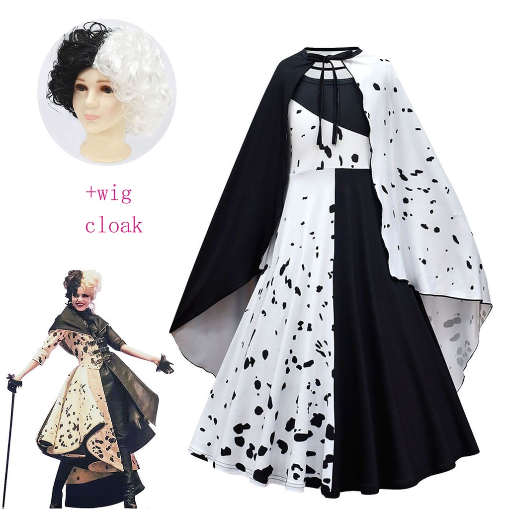 Movie Evil Madame Cruella De Vil Cosplay Costume Kids Gown Black White ...