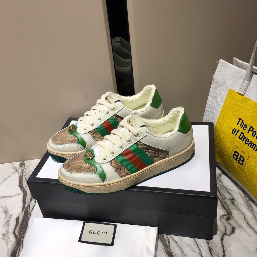100% ORIGINAL Gucci White/Green Sneakers Shoes For Women | Shopee  Philippines