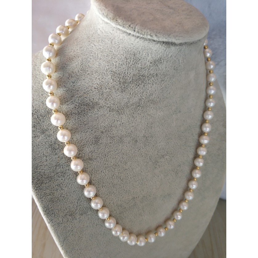 20 inch AAA 9-8MM SOUTH SEA WHITE PEARL NECKLACE 14K GOLD CLASP 