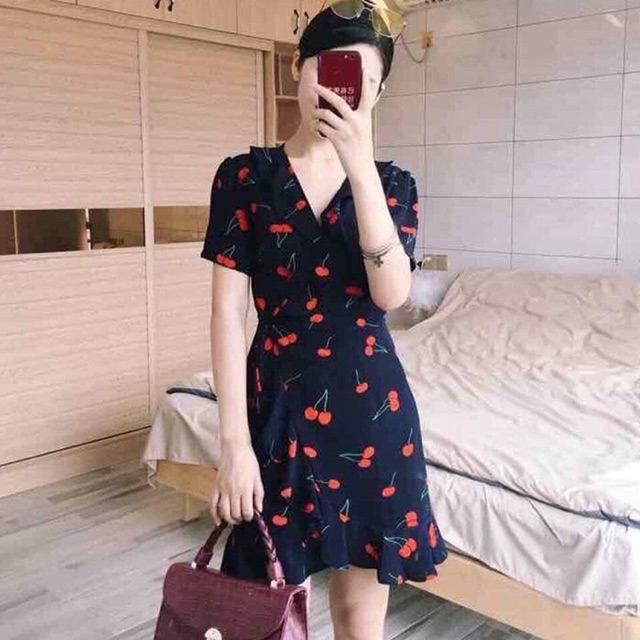 cherry wrap around dress