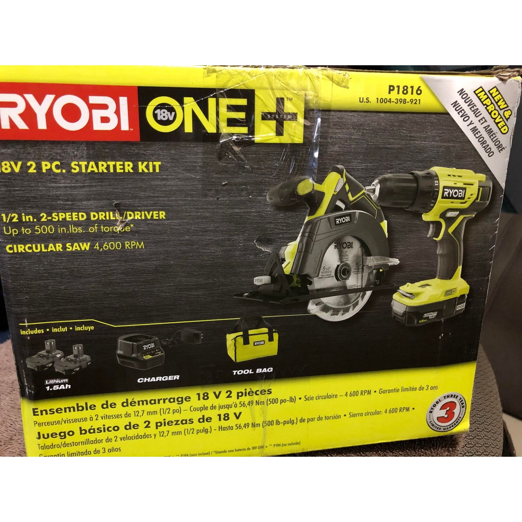 Ryobi P1816 18V Drill and Circular Saw Starter Kit w/ Two 1.5Ah ...