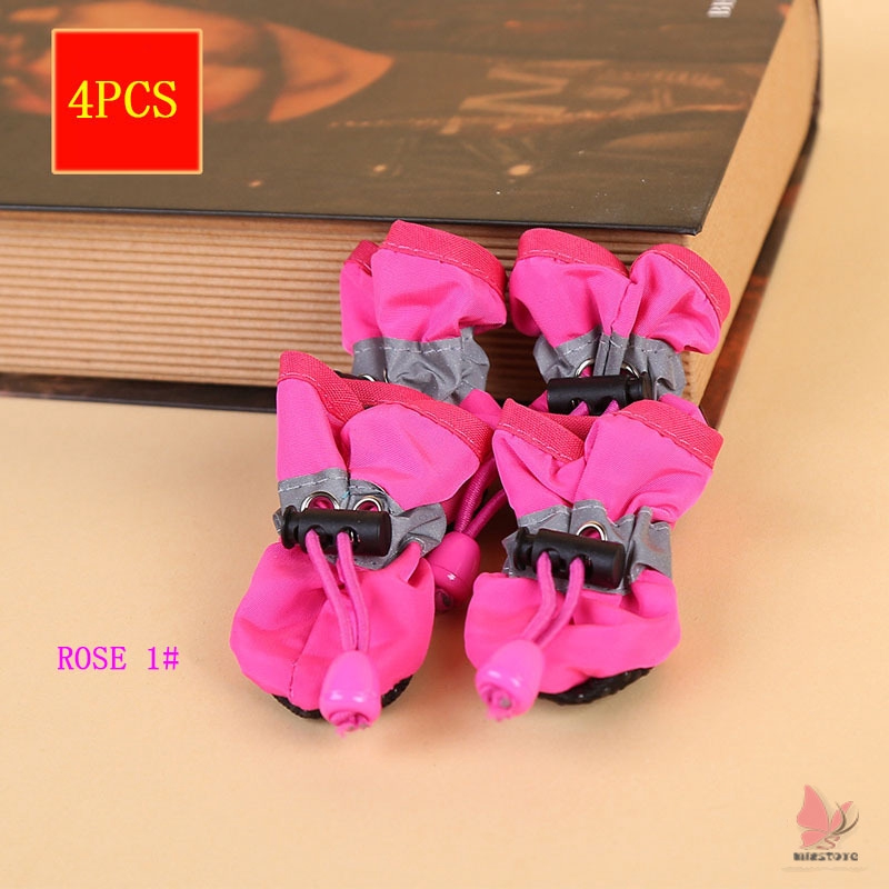 4 Pcs/Set Portable Pet Dog Shoes Cover Non-slip Waterproof Rain Boots Autumn Winter Dogs Paws Soft S #4