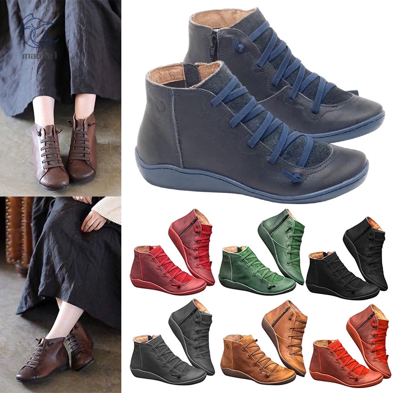 flat heel leather ankle boots