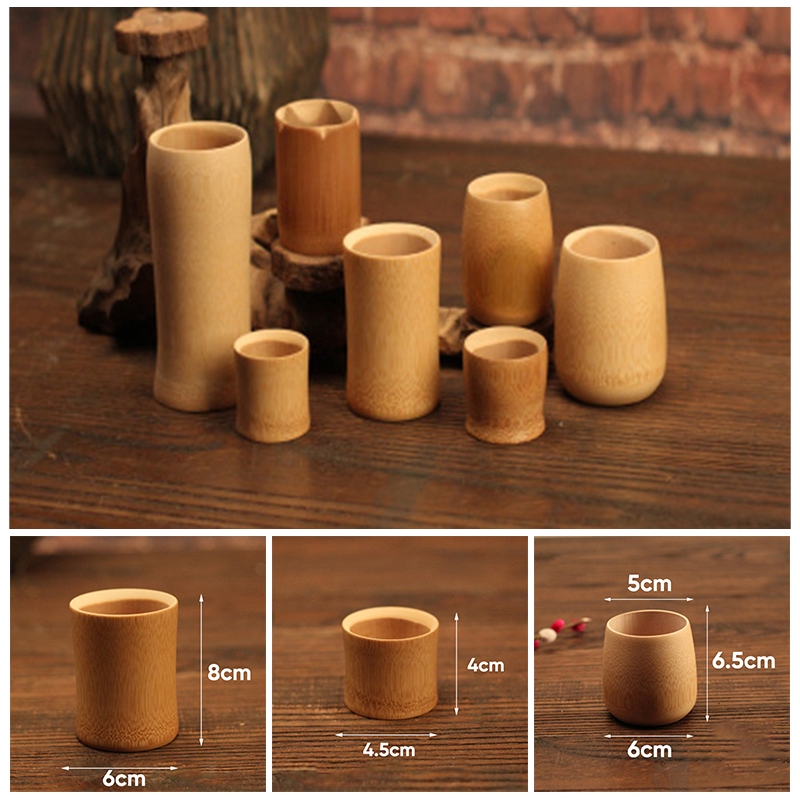 POFET 4pcs Bamboo Tea Cup Water Cup Wooden Cups for Drinking Tea Home Mug Handmade Green Tea Cup 