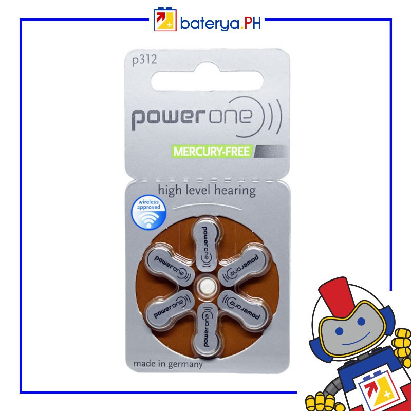 PowerOne 312 Zinc Air Hearing Aid Battery (1 Pack) 1.45V 312, PR41