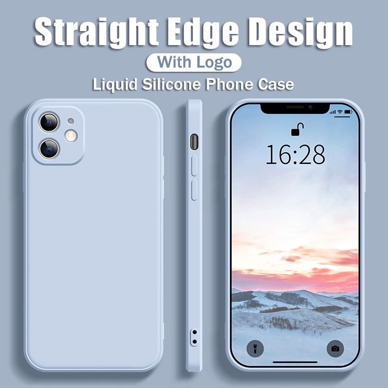 Become Iphone 12 With Logo Straight Square Edge Liquid Silicone Soft Phone Case For Iphone 11 Pro Max X Xr Xs Max 8 7 6 6s Plus Se Phone Cover