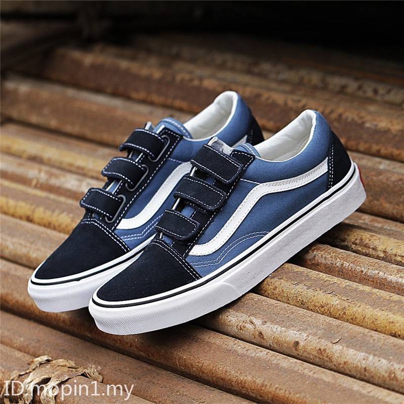 blue and black velcro vans