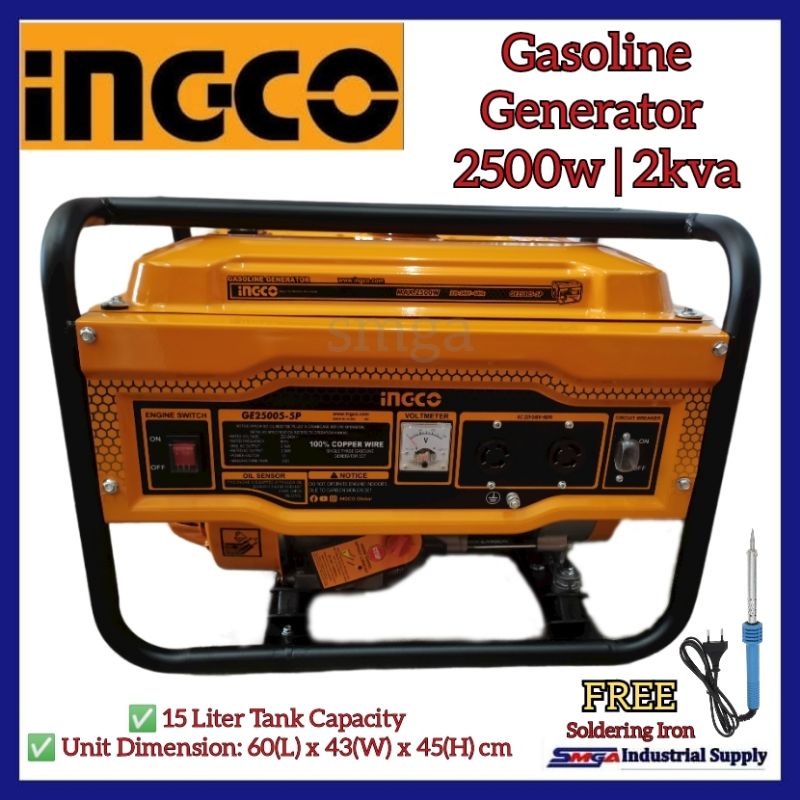 INGCO Original 2500W/2.5kva Gasoline Generator GE25005-5P with Free ...