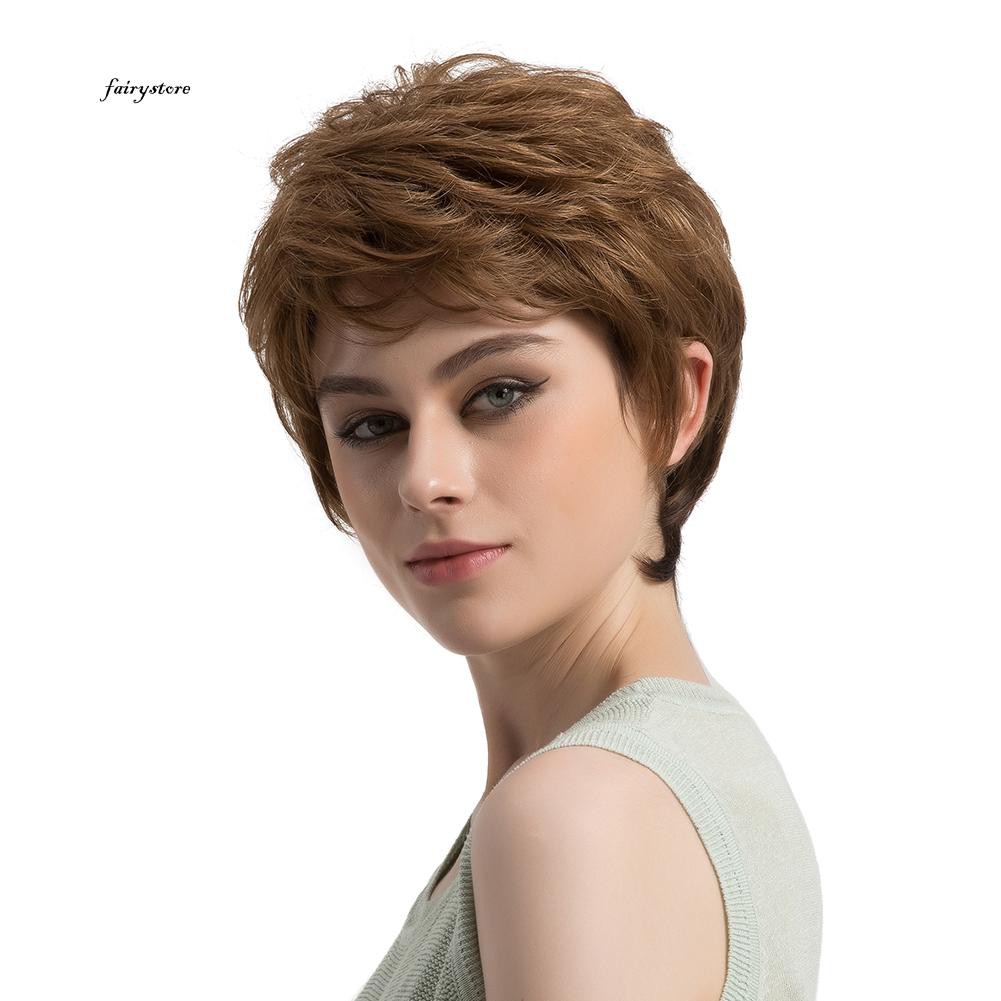 Fairy Women Fashion Brown Short Full Wigs Curly Hair Hairpieces