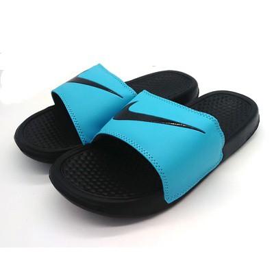 nike slippers blue and black