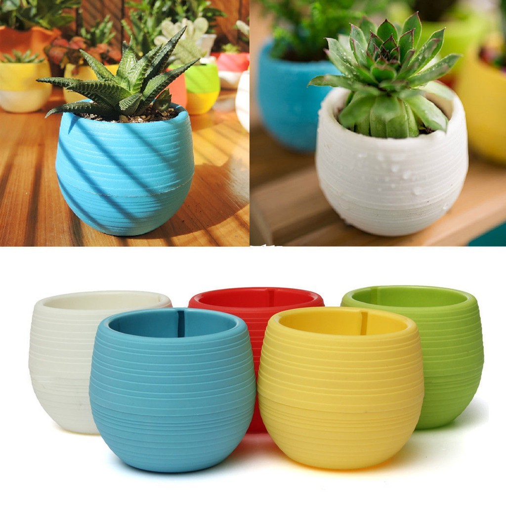 1pcs Random Color Colourful Mini Plastic Flower Pot Succulent Plant Flowerpot Home Office Room