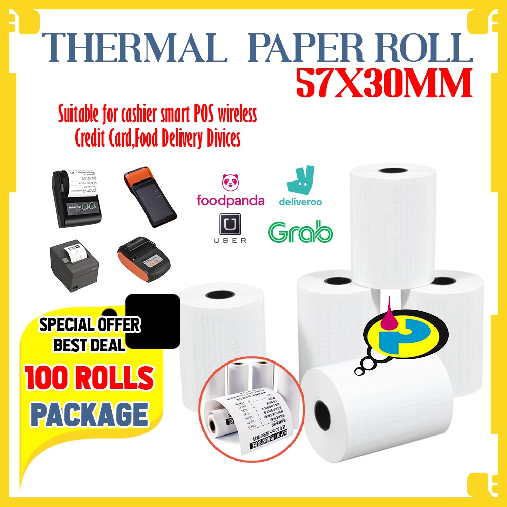 100 roll Foodpanda Thermal Paper Credit Card Paper size 57mm x 30mm ...